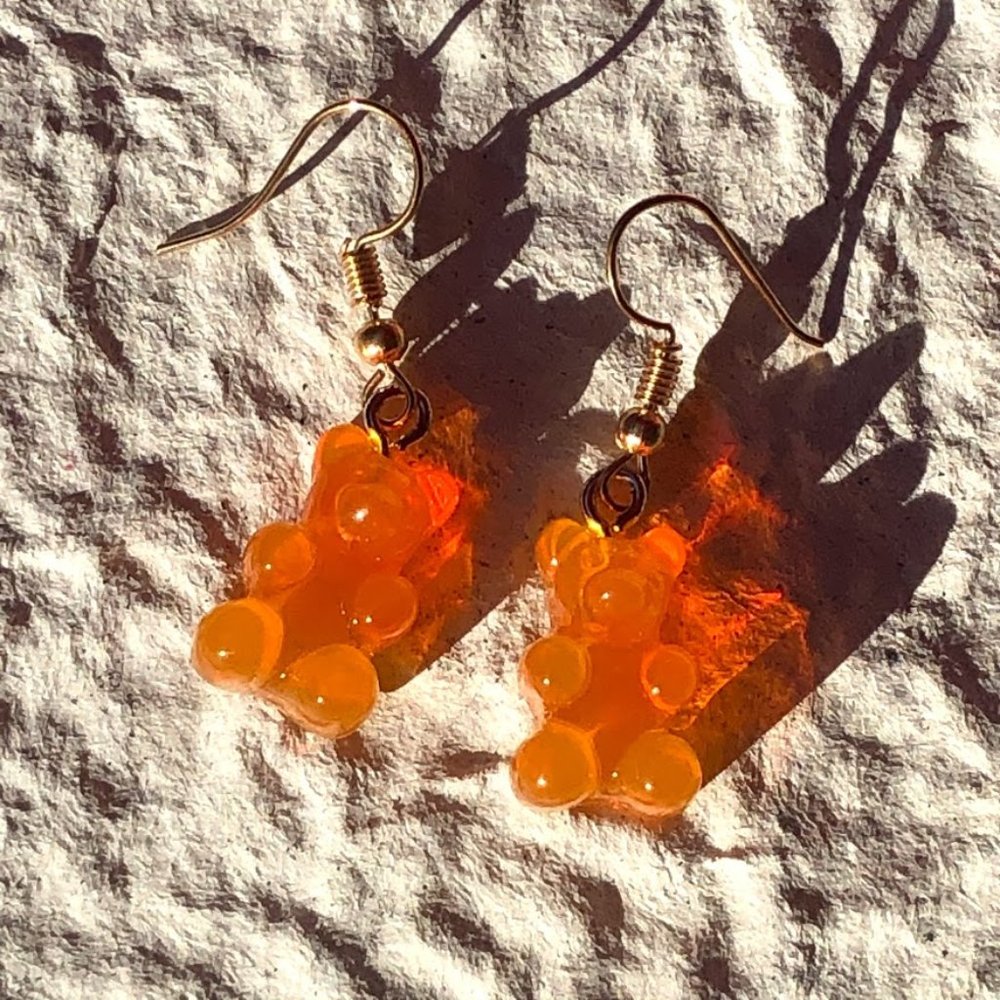 Orange gummy bear earrings